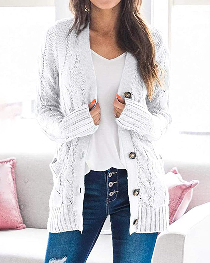 Plain Twist Button Cardigan Sweater