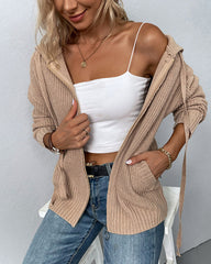 Long Sleeve Zipper Knitted Cardigan Hoodie Casual Short Sweater Outerwear