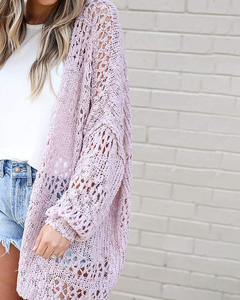 Long Sleeve Cutout Knit Cardigan