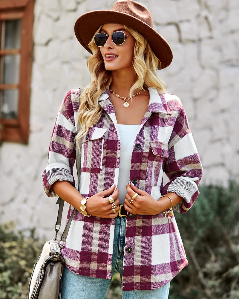 Long Sleeve Plaid Top Jacket