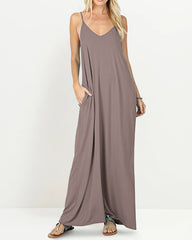 Casual Flowy Pockets Loose Beach Sleeveless Cami Maxi Dresses