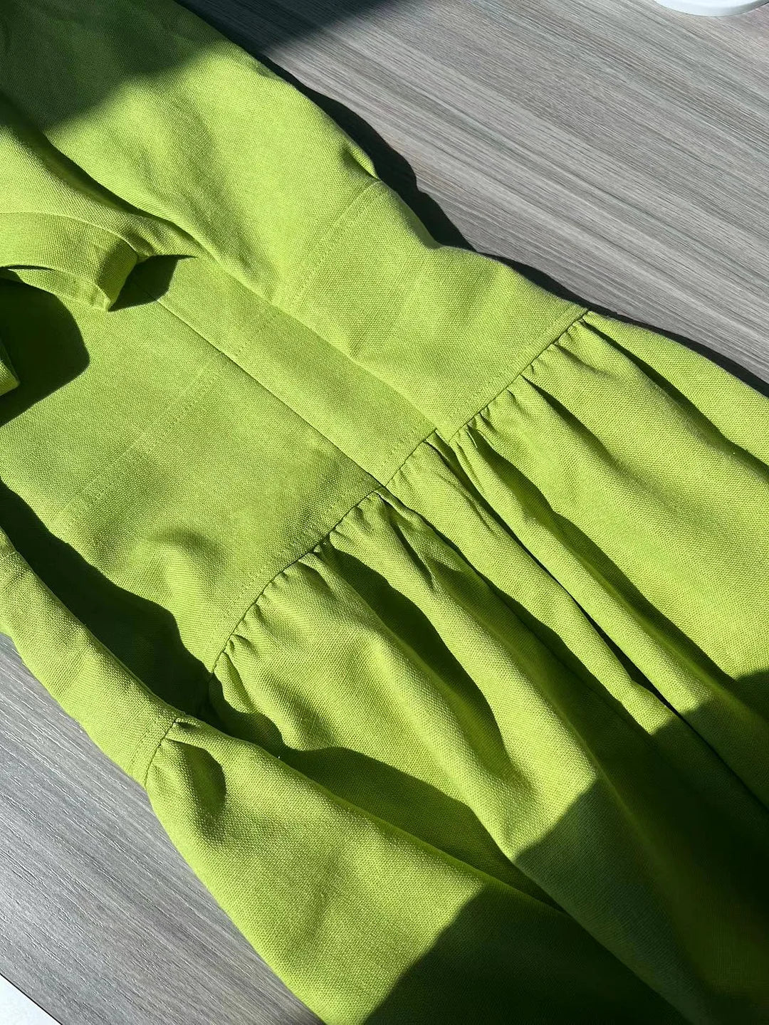 Linen Grass Green Midi Dress