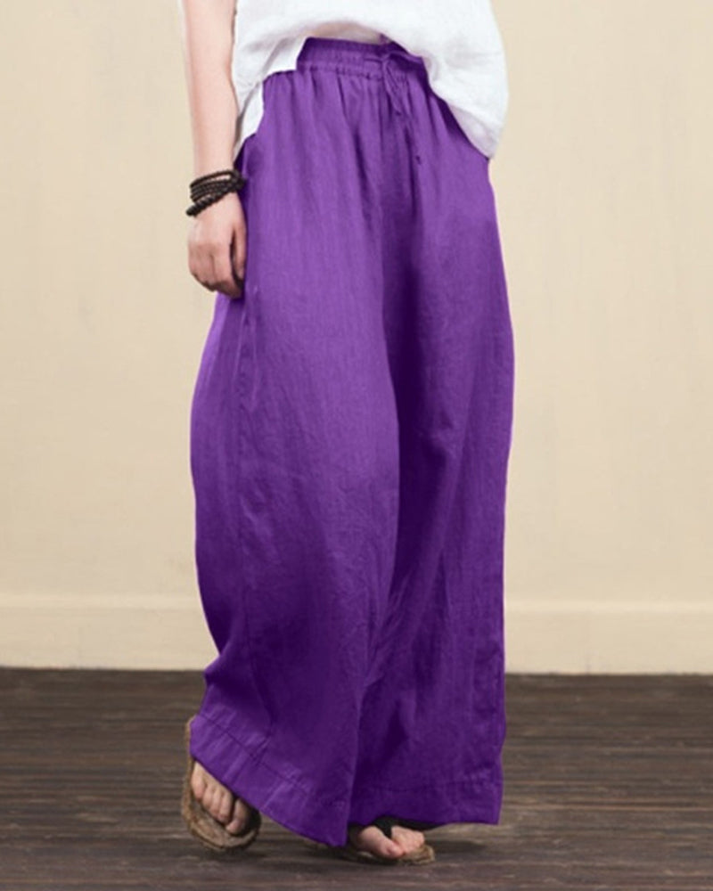 Casual Loose Women Trouser Oversize Pockets Wide Leg Pants