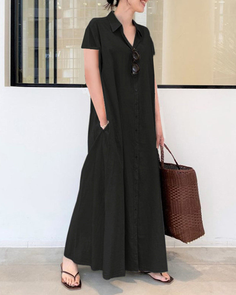 Casual Loose Short Sleeve Beach Dress Solid Color Loose Temperament Long Shirt Dress