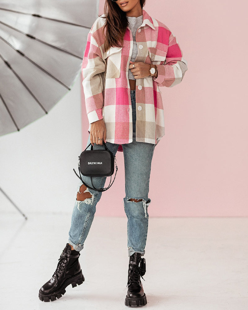 Women Flannel Plaid Light Weight Jacket Shirts Long Sleeve Button Down Shirts Coats