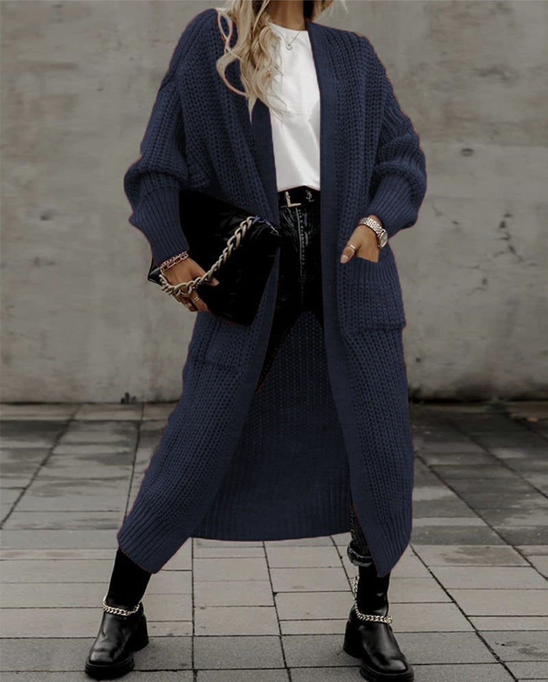 Loose Solid Open Front Pocket Cardigan