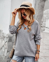 Sexy Hollow V Neck Long Sleeve Sweater