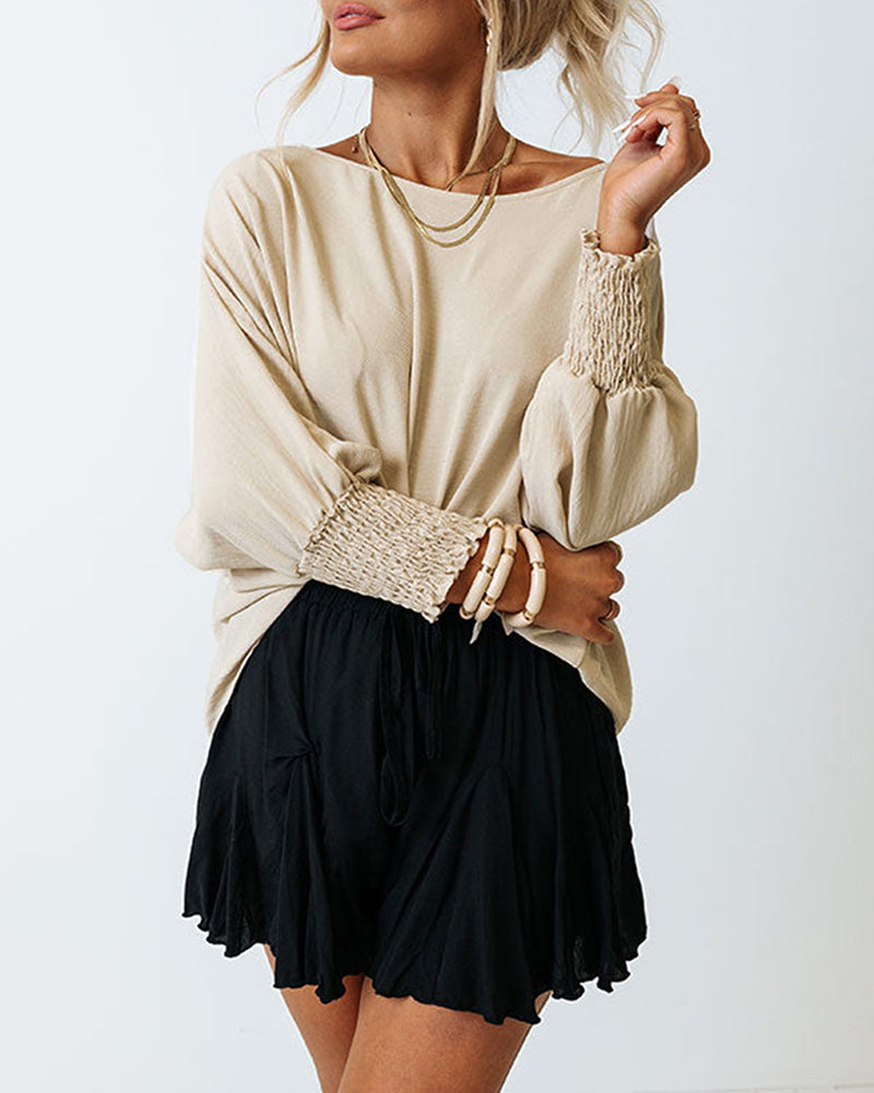 3/4 Ruched Sleeves Shirt Loose Pullover Top