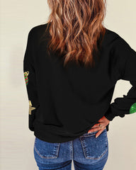Black Sequined Christmas Graphic Pullover Sweatshirt