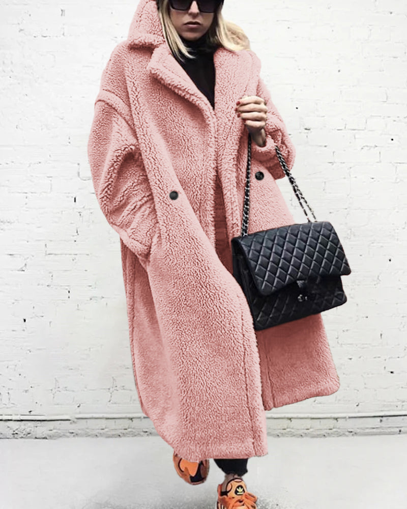 Loose Lamb-wool Coat Teddy Fur Lapel Mid-length Plush Coat