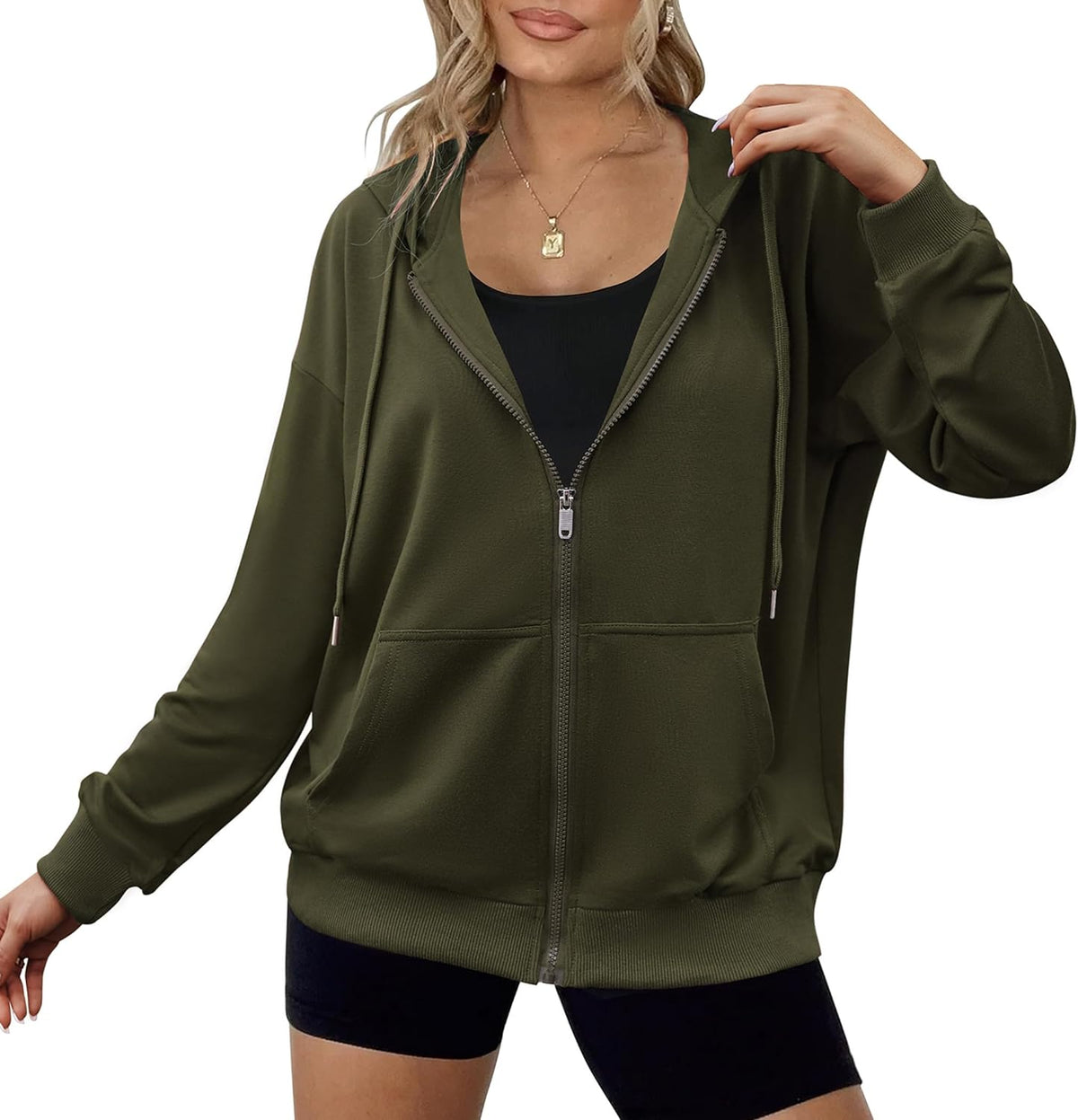 Zeagoo Women's Lightweight Hoodies Full Zip Up Oversized Sweatshirts with Pockets Long Sleeve Thin Casual Hooded Jackets