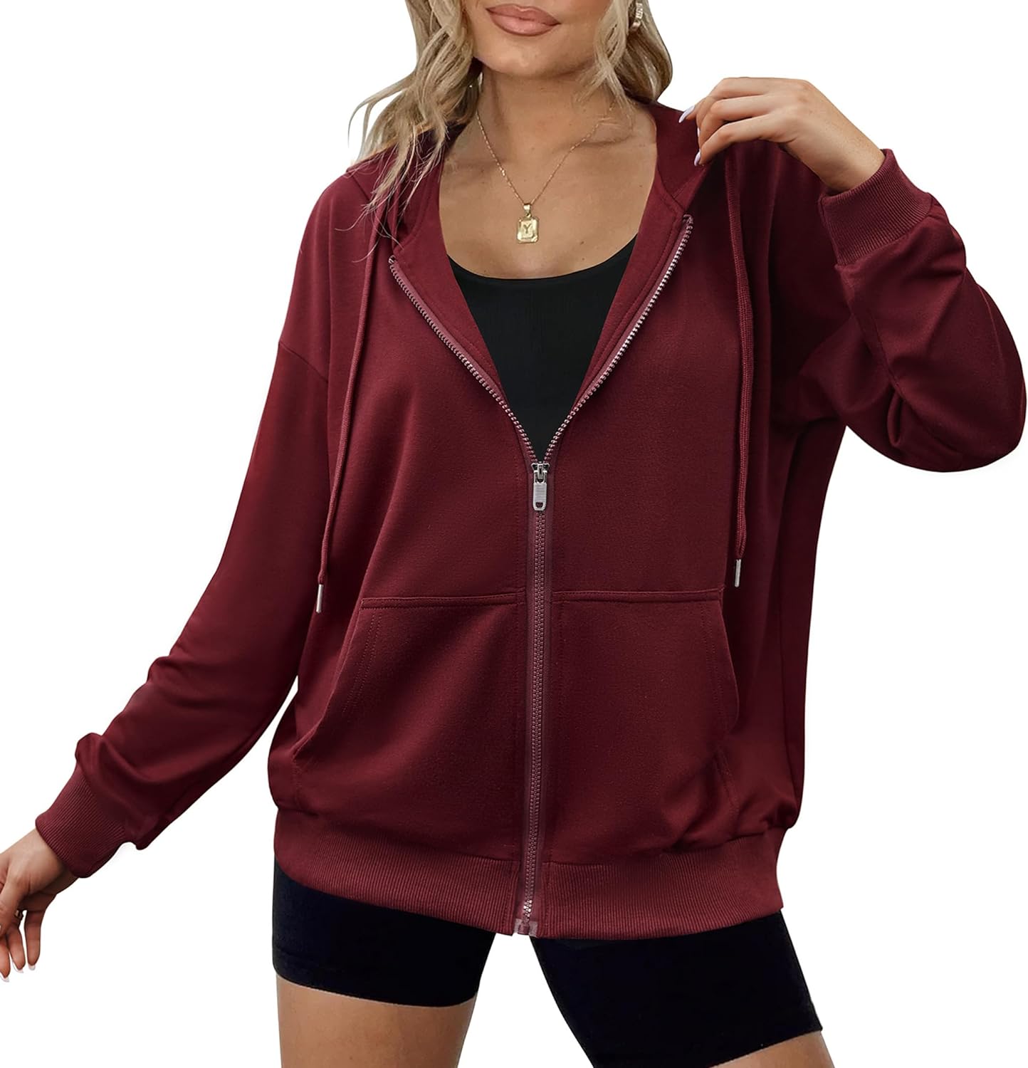 Zeagoo Women's Lightweight Hoodies Full Zip Up Oversized Sweatshirts with Pockets Long Sleeve Thin Casual Hooded Jackets