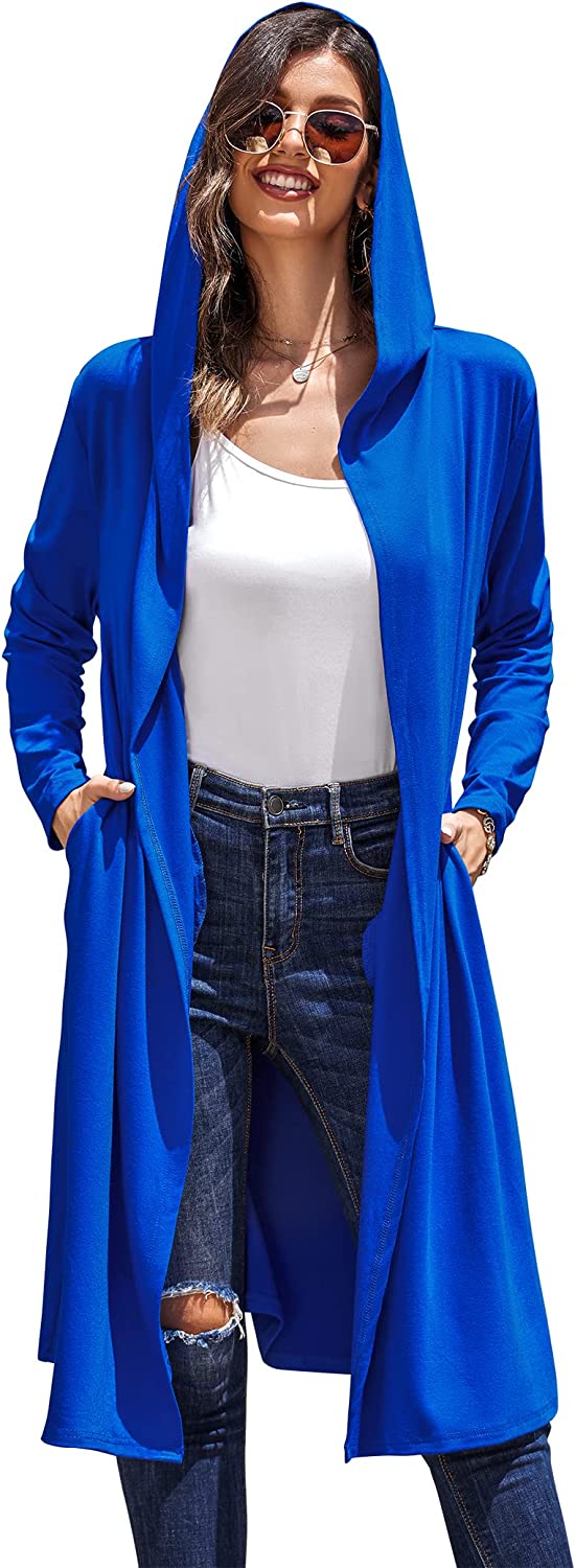 Hooded Long Cardigans Maxi Cardigan with Hood Open Front Lightweight Duster Coat with Pocket - Zeagoo (Us Only)