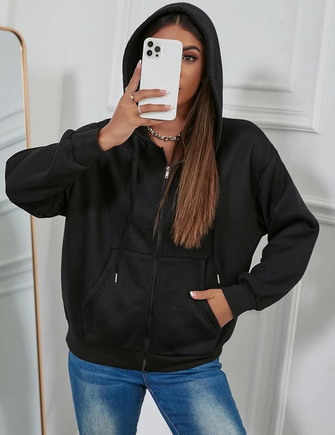 Zeagoo Women's Lightweight Hoodies Full Zip Up Oversized Sweatshirts with Pockets Long Sleeve Thin Casual Hooded Jackets