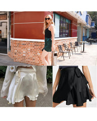 Tie Waist Self Belted Wrap Overlap A-Line Short Skirt - Zeagoo (Us Only)