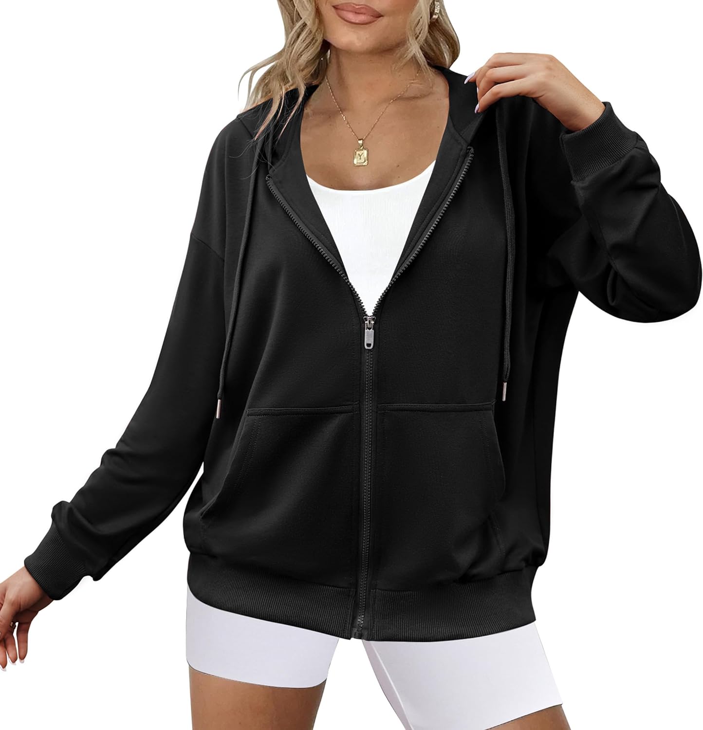 Zeagoo Women's Lightweight Hoodies Full Zip Up Oversized Sweatshirts with Pockets Long Sleeve Thin Casual Hooded Jackets