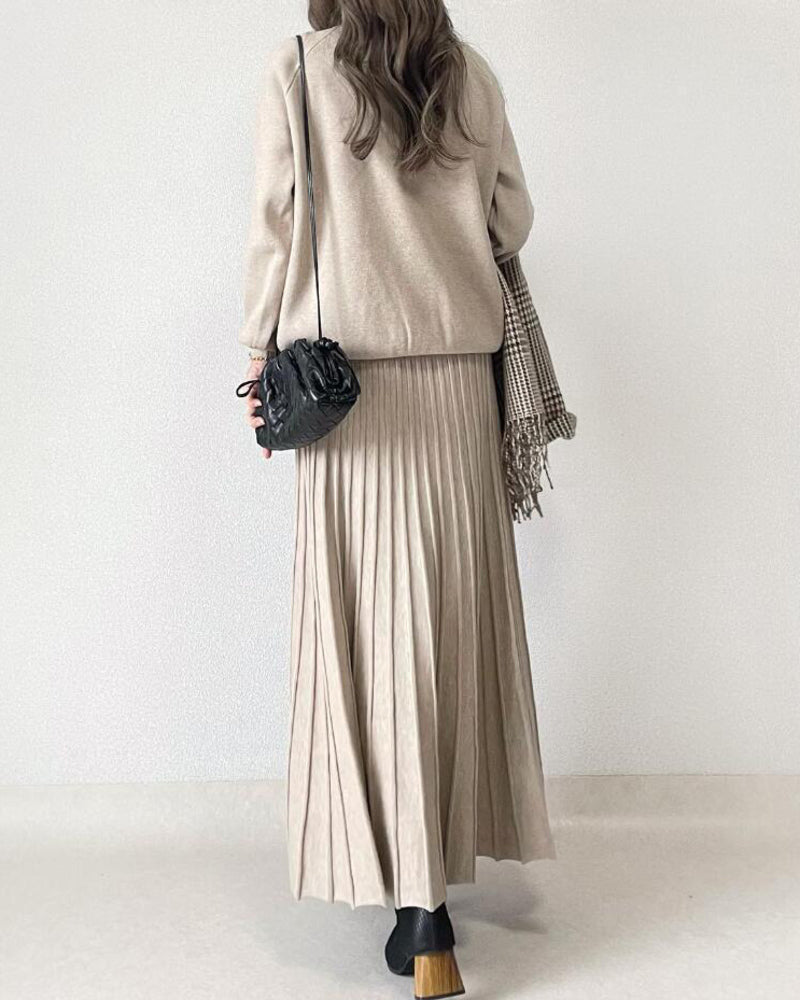 Loose Knitted Two-piece Pleated A-line Skirt Set