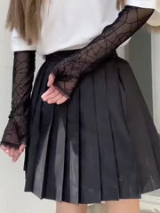 Dark Punk Spider Web Long Half Finger Gloves