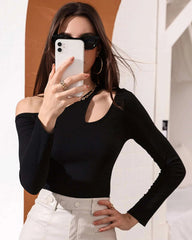 Sexy Hollow Waist Long-sleeved Sweater Base Shirt