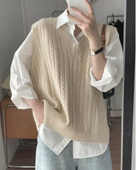 V-neck Waistcoat Sweater Loose Knitted Sleeveless Vest Top