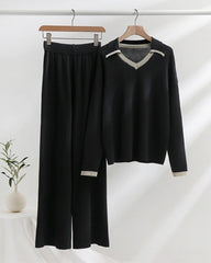 Loose Knitted Two-piece Set Sweaters Pullovers Jumpers + Wide Leg Pants