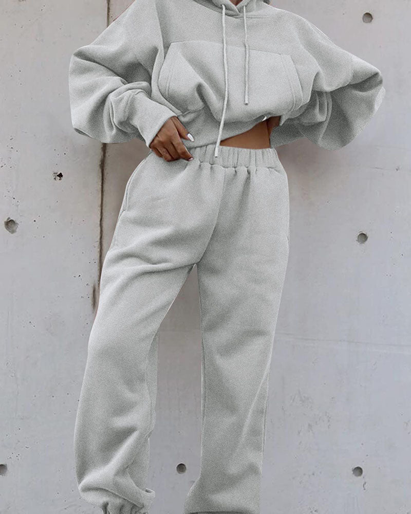 Two Piece Outfits Casual Lounge Sets Hoodied Pullover with Drawstring Tracksuit Sweatsuit