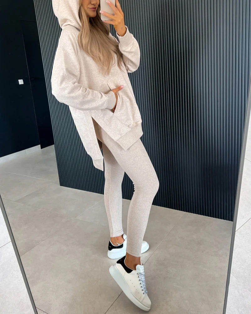 Slit Hoodie Pencil Pants Two Piece Set