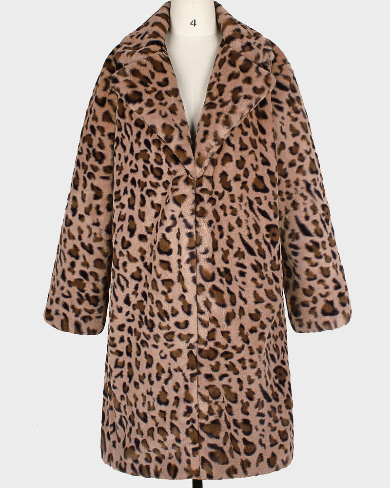 Faux Fur Coat Leopard Print Fluffy Coat