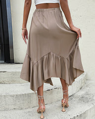 Elegant Irregular Ruffle Hemline A-line Midi Skirt