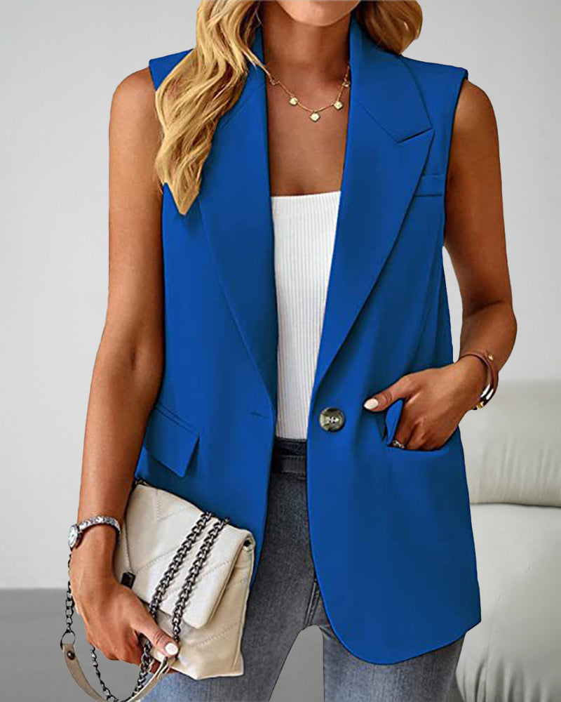 Sleeveless Buckled Slit Side Single Breasted Blazer Casual Office Wear Vest Jacket