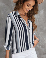 Long Sleeve Button Down Shirt Stripe Print Turndown Cardigan Business Shirt Regular-Fit Shirt