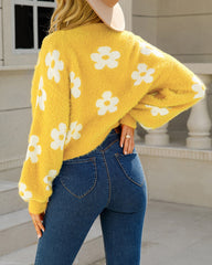 Cute Daisy Knit Cardigan Long Sleeve Casual Flower Open Front Sweater Tops