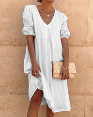 Loose Shirt Dress V-Neck Long Midi Dresses