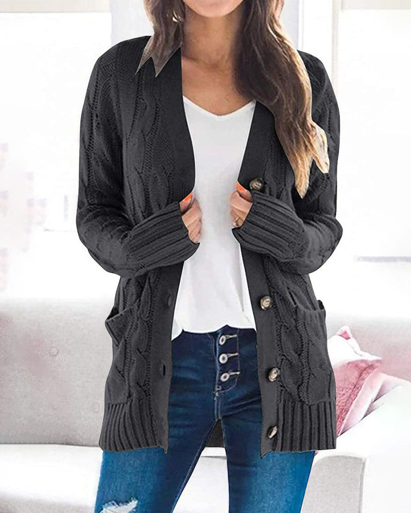 Plain Twist Button Cardigan Sweater