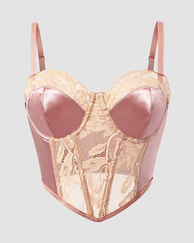 Thin Cup Lace Colorblock Bra Set Shaped Push Up Underwear Set
