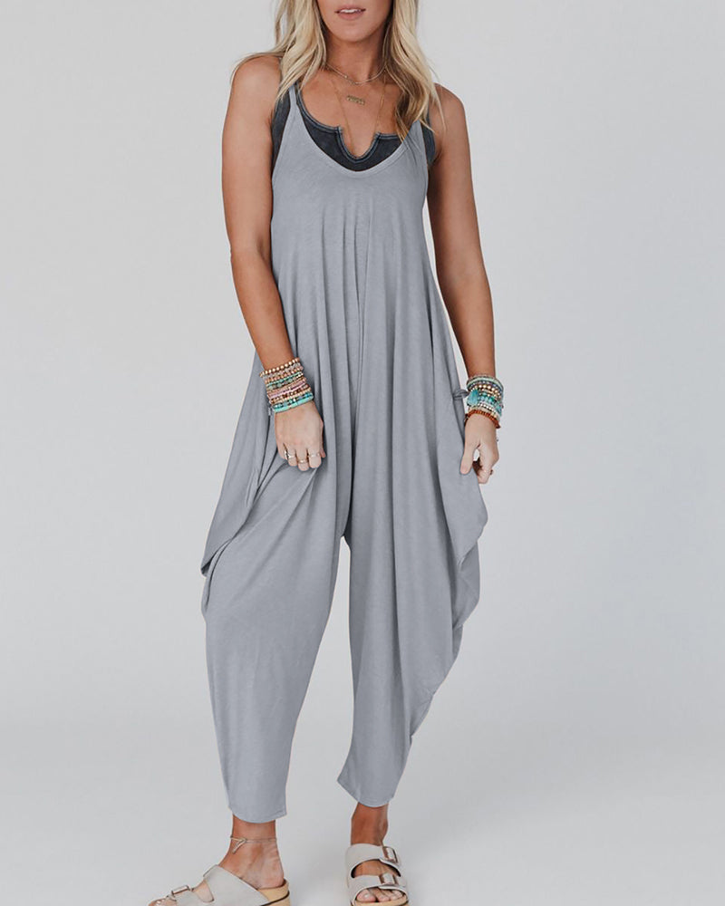 Casual Loose Summer Rompers Sleeveless Loose Spaghetti Strap Baggy Overalls Harem Jumpsuits