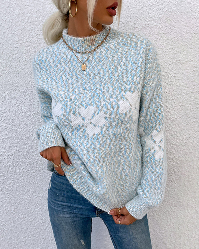 Half High-neck Snowflake Pattern Knitwear Sweater