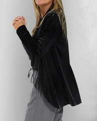 Black Casual Long Sleeve Velvet Blazer