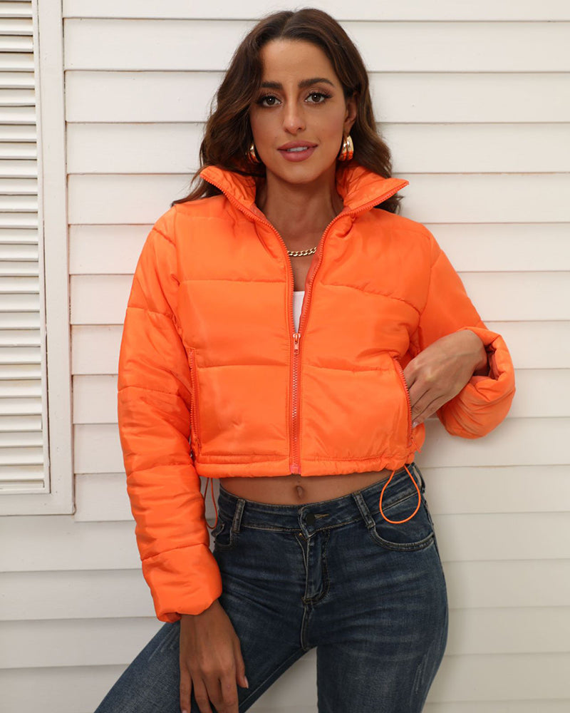 Short Puffer Jacket Stands Up Zipper Outerwear
