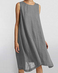 Cotton Linen Dress Sleeveless Crew Neck Loose Baggy Dress