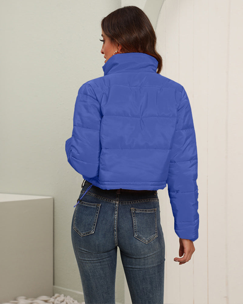 Short Puffer Jacket Stands Up Zipper Outerwear