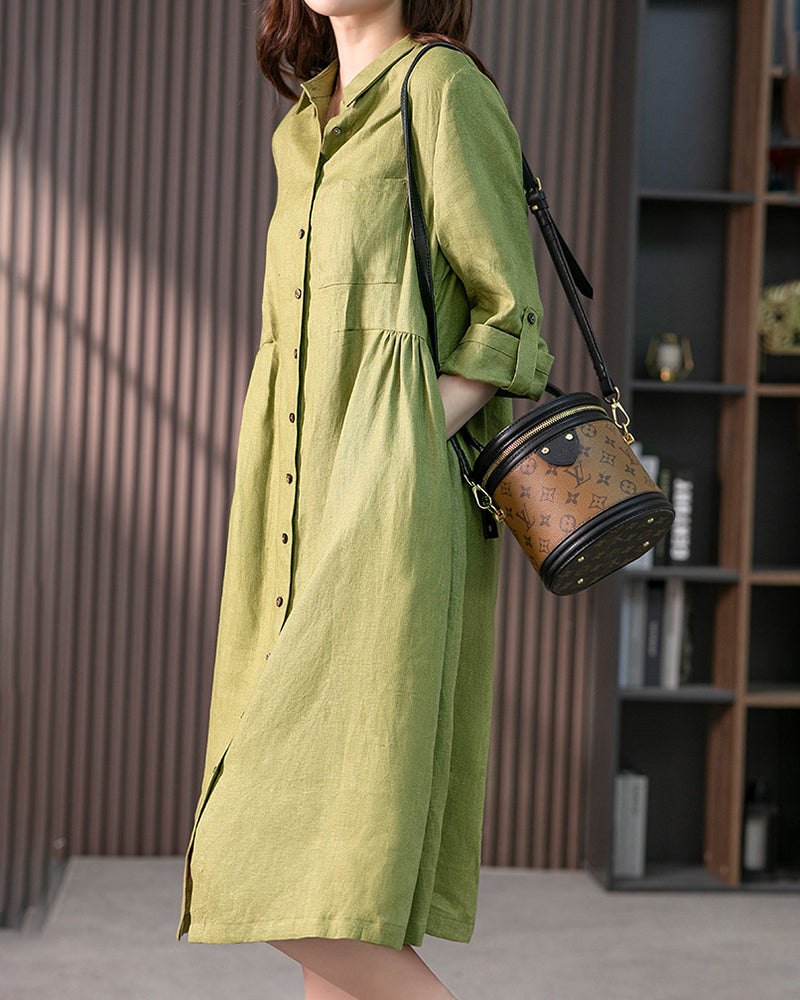 Loose Solid Color Three-quarter Sleeve Dress Mid-length Shirt Dress