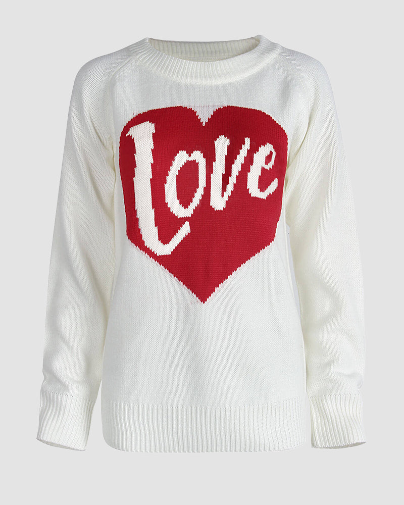 Loose Loving Letters Round Collar Long-sleeved Sweater