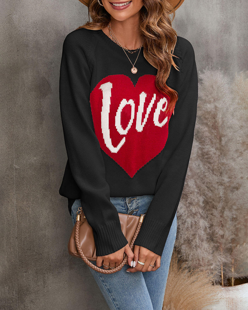 Loose Loving Letters Round Collar Long-sleeved Sweater