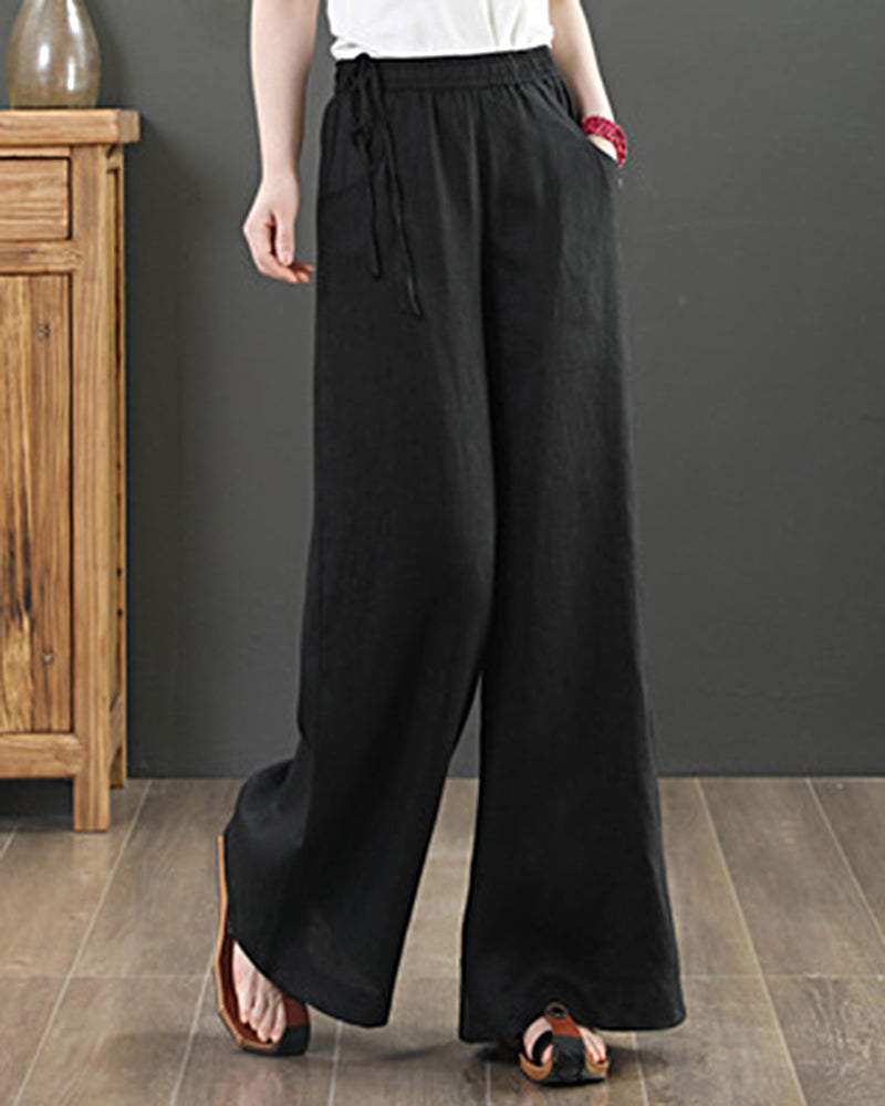 High Waisted Cotton Linen Palazzo Pants Wide Leg Long Pant Trousers