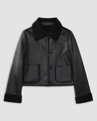 Thick Lapel Velvet Imitation Leather Jacket