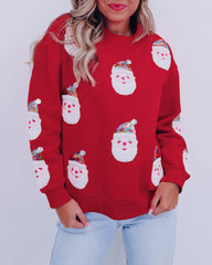 Fiery Red Sequined Christmas Santa Clause Graphic Sweatshirt