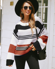 Striped Drop Sleeve Round Neckline Sweater