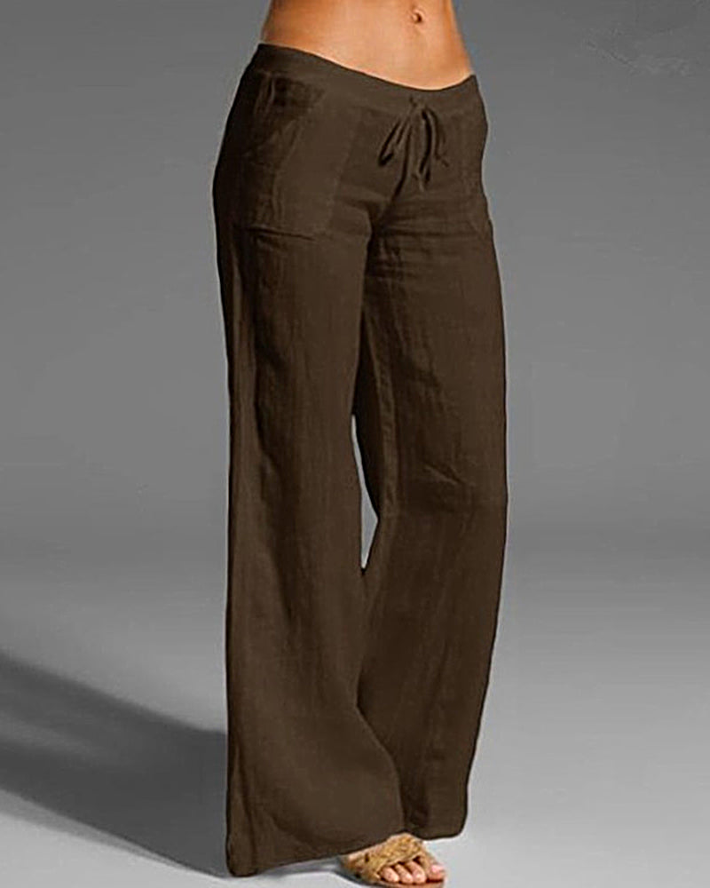 Drawstring Elastic Waist Linen Pants with Pocket Summer Wide Leg Pant Palazzo Trousers