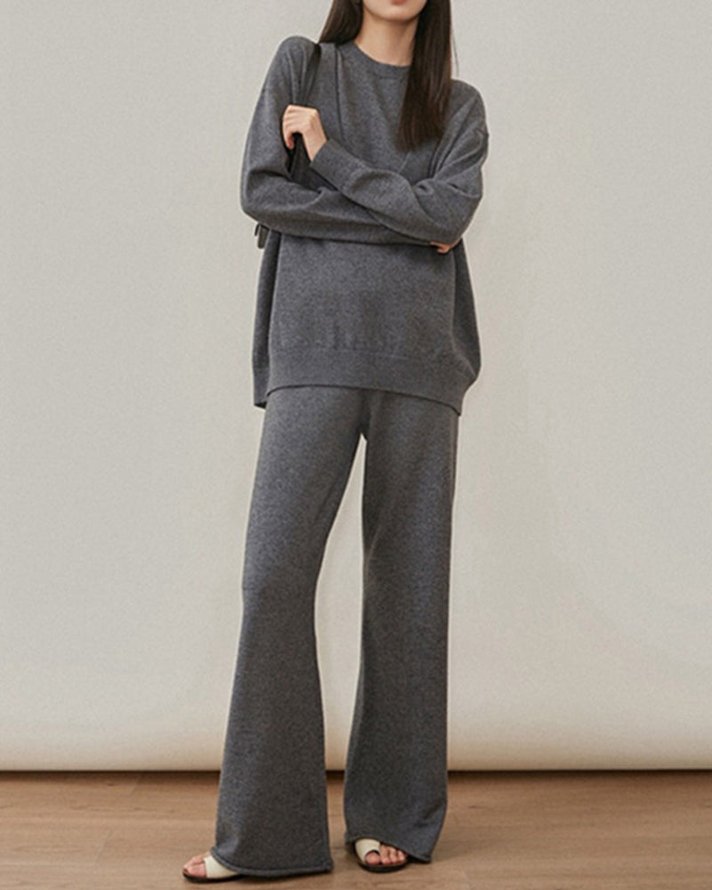 Casual Knit Long Sleeve Shirt Knit Vest Pants Three Piece Set